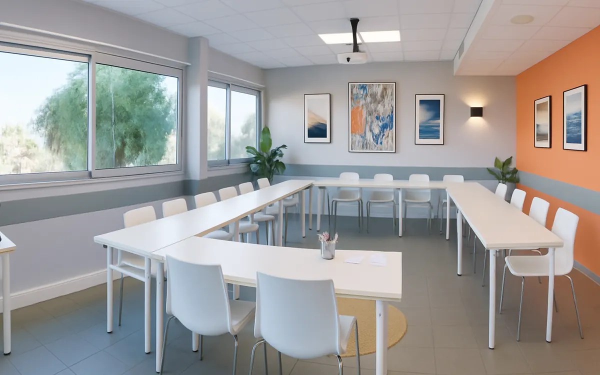 Salle Pic Saint-Loup au Millénaire en configuration U face à l'écran, pour une réunion hybride mêlant présents et distants